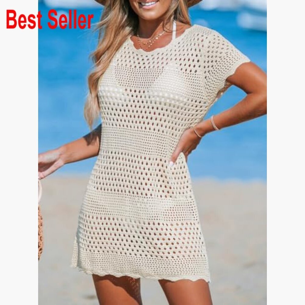 Crochet Coverup Pullover Beach Dress with Hollow Out Design - Picture 5 of 5